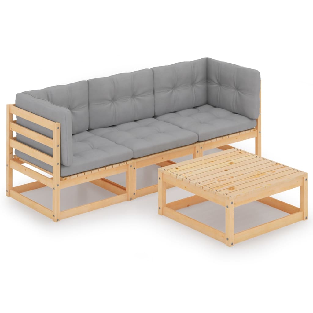 JUNG Vida 4-tlg. Garten-Lounge-Set mit Kissen Kiefer Massivholz