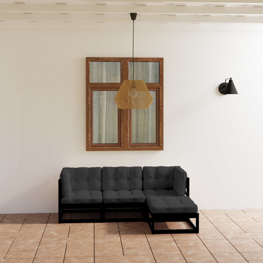 JUNG Vida 4-tlg. Garten-Lounge-Set mit Kissen Massivholz Kiefer