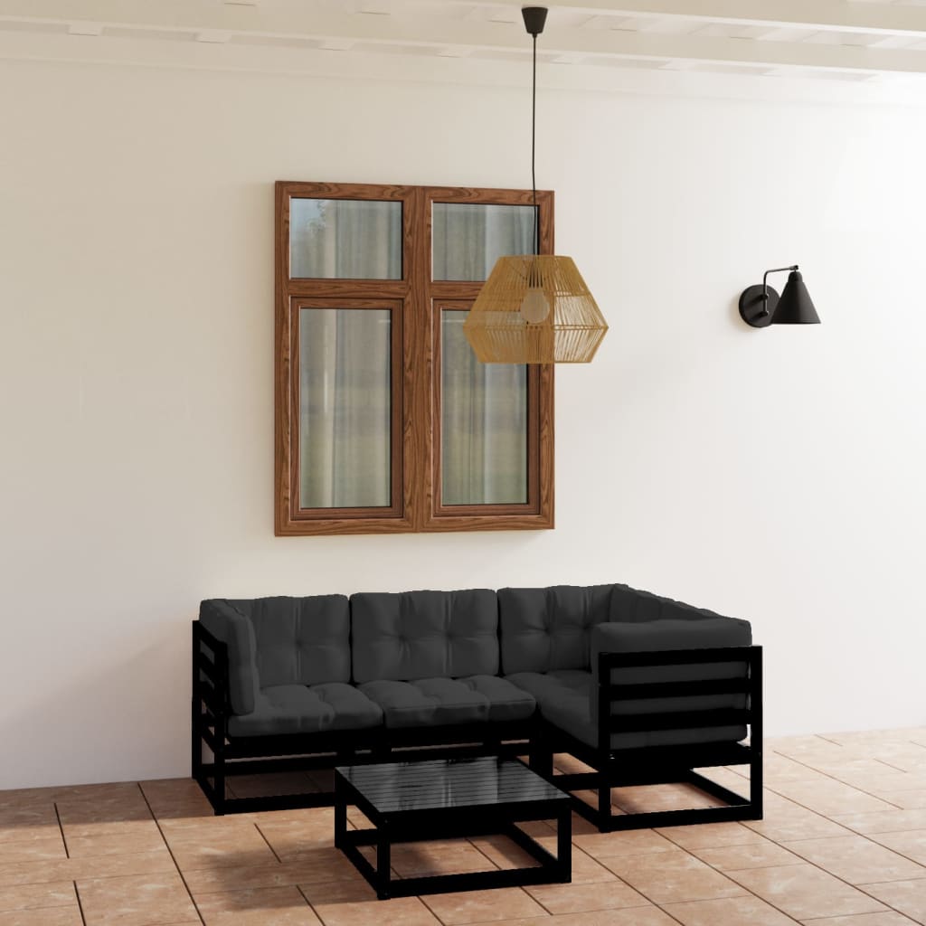 JUNG Vida 5-tlg. Garten-Lounge-Set mit Kissen Massivholz Kiefer