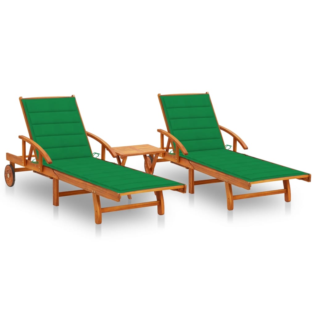 JUNG Vida Sonnenliegen 2 Stk. mit Tisch und Auflagen Massivholz Akazie