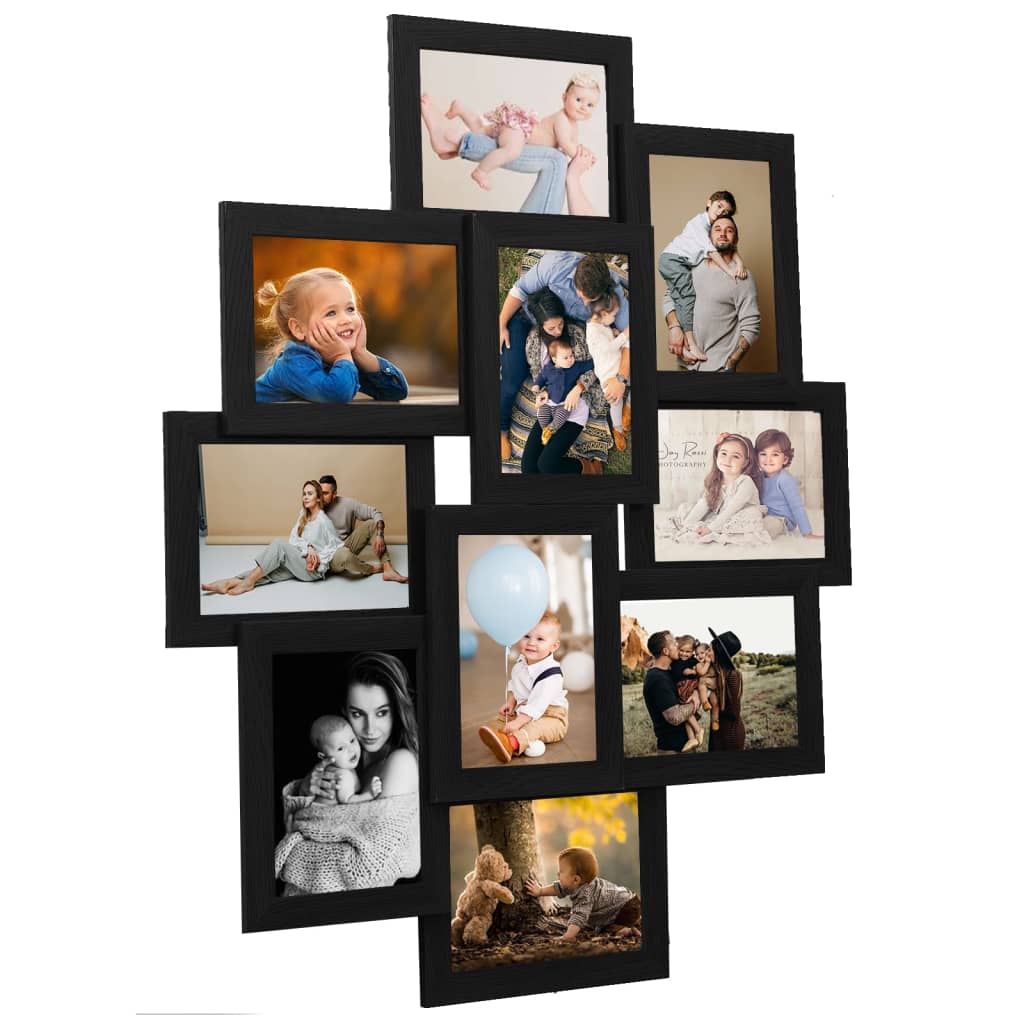 JUNG Vida Collage Bilderrahmen für 10x(13x18 cm) Fotos Schwarz MDF