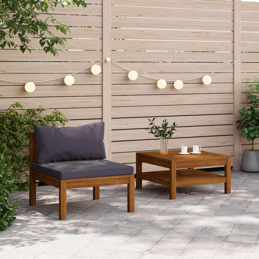 JUNG Vida 2-tlg. Garten-Sofagarnitur mit Dunkelgrauen Kissen Akazienholz