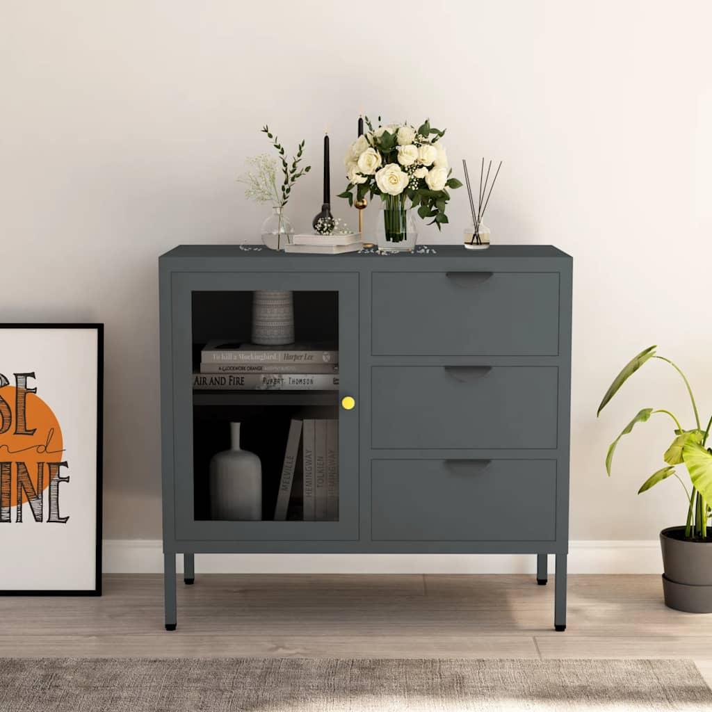 JUNG Vida Sideboard Anthrazit 75x35x70 cm Stahl und Hartglas