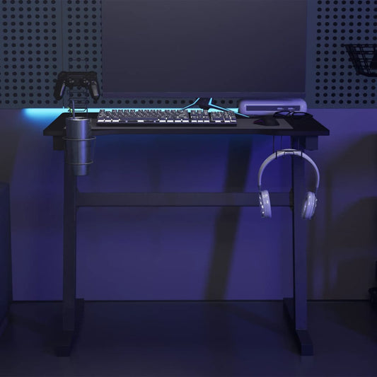 JUNG Vida Gaming-Schreibtisch mit LED und Z-Gestell Schwarz 90x60x75 cm