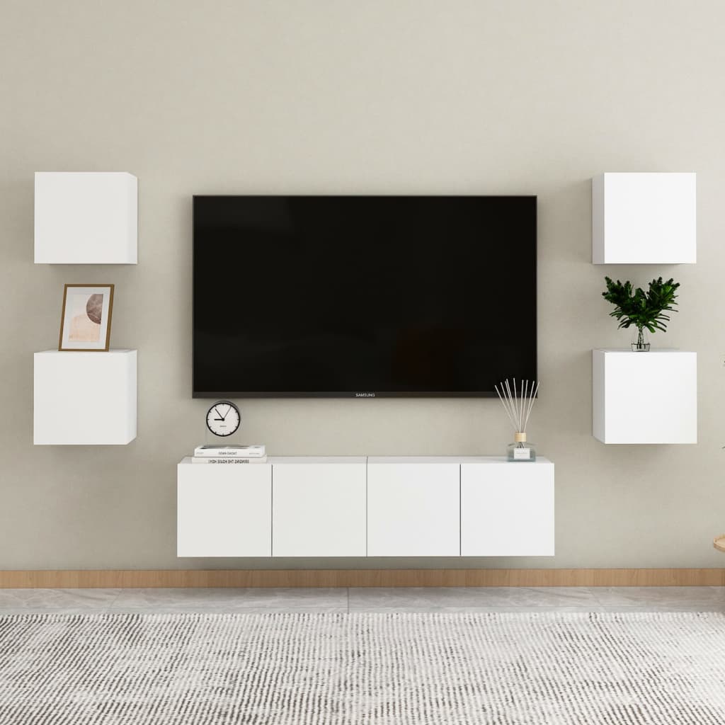 JUNG Vida 6-tlg. TV-Schrank-Set Weiß Holzwerkstoff