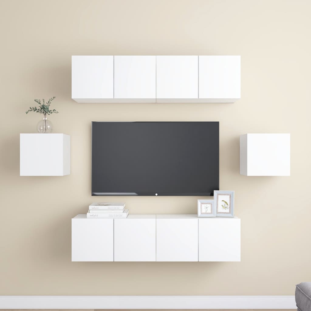 JUNG Vida 6-tlg. TV-Schrank-Set Weiß Holzwerkstoff