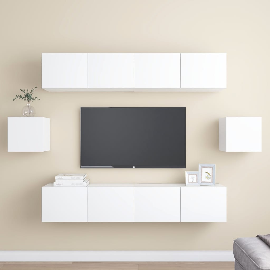 JUNG Vida 6-tlg. TV-Schrank-Set Weiß Holzwerkstoff