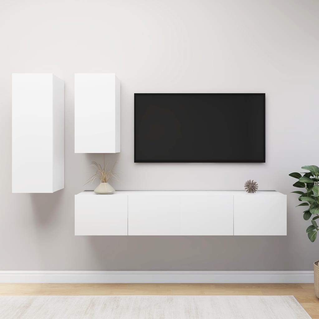 JUNG Vida 4-tlg. TV-Schrank-Set Weiß Holzwerkstoff