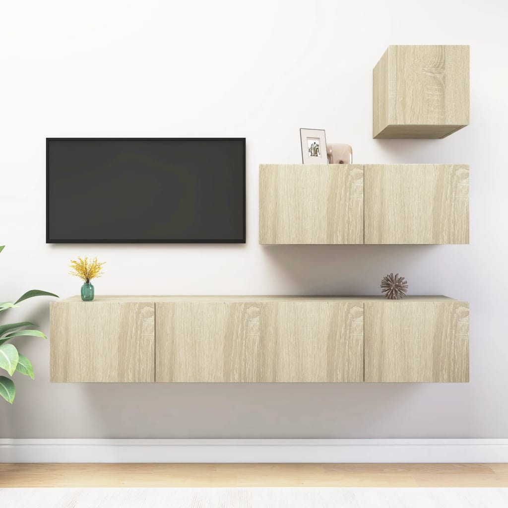 JUNG Vida 4-tlg. TV-Schrank-Set Sonoma-Eiche Holzwerkstoff