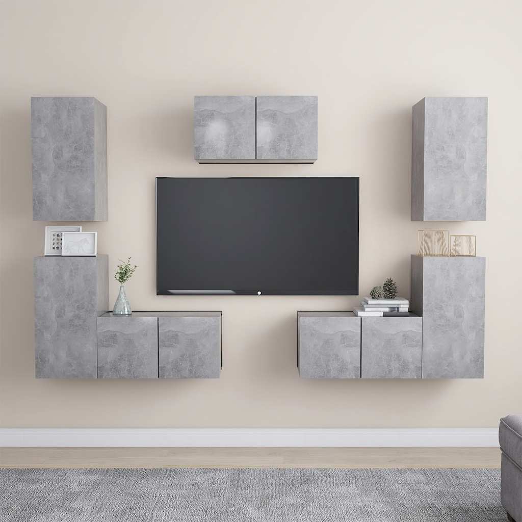 JUNG Vida 7-tlg. TV-Schrank-Set Betongrau Holzwerkstoff