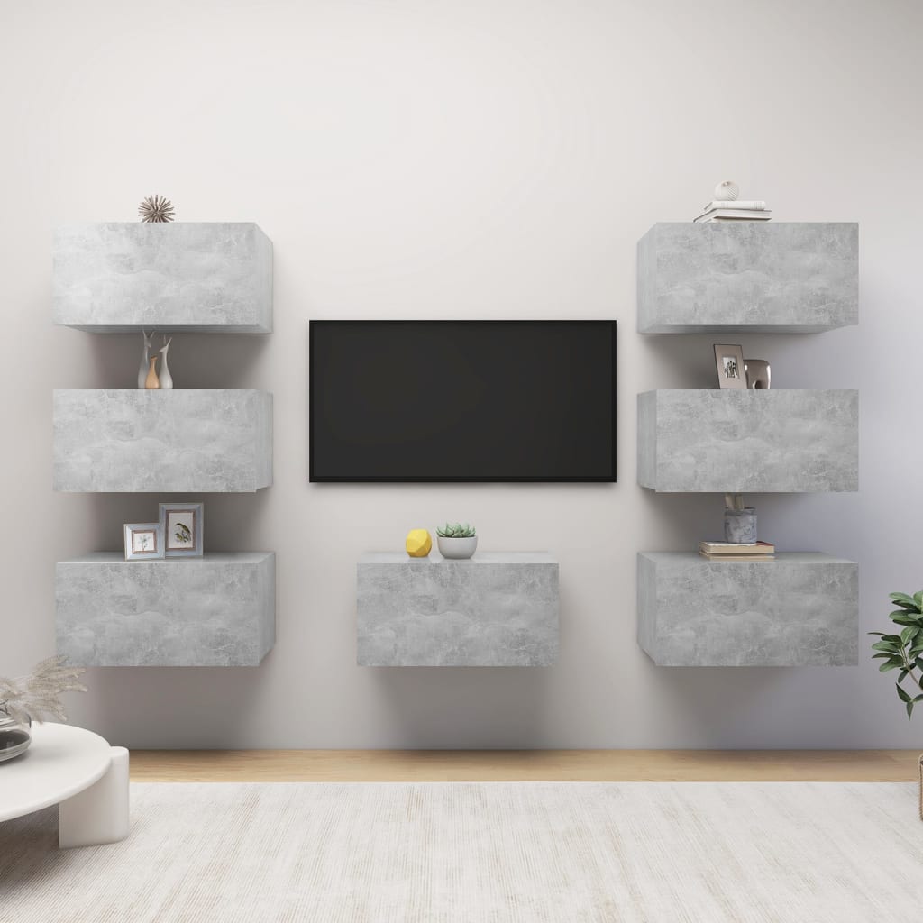 JUNG Vida TV-Schränke 7 Stk. Betongrau 30,5x30x60 cm Holzwerkstoff