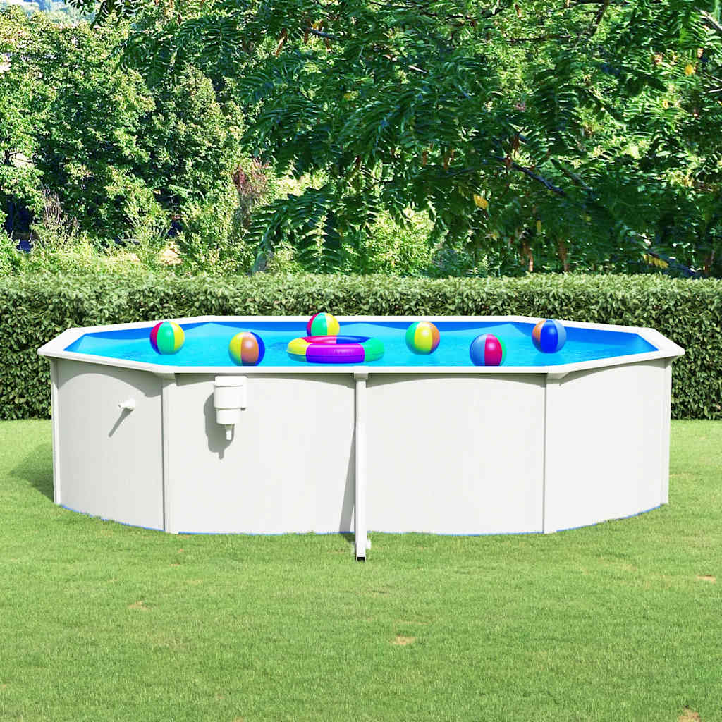 JUNG Vida Pool mit Stahlwand Oval 490x360x120 cm Weiß
