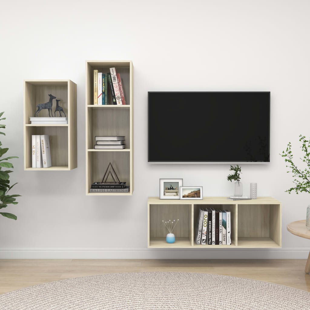 JUNG Vida 3-tlg. TV-Schrank-Set Sonoma-Eiche Holzwerkstoff