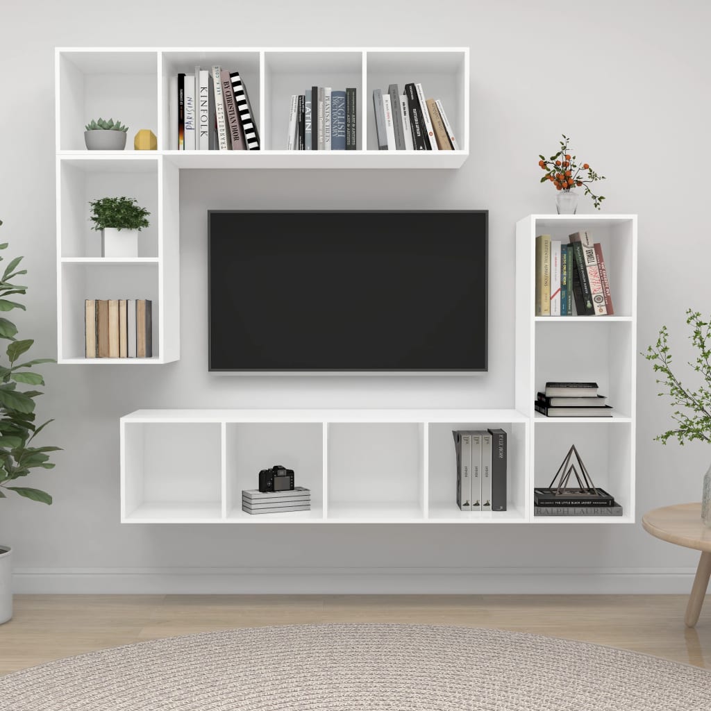 JUNG Vida 4-tlg. TV-Schrank-Set Weiß Holzwerkstoff