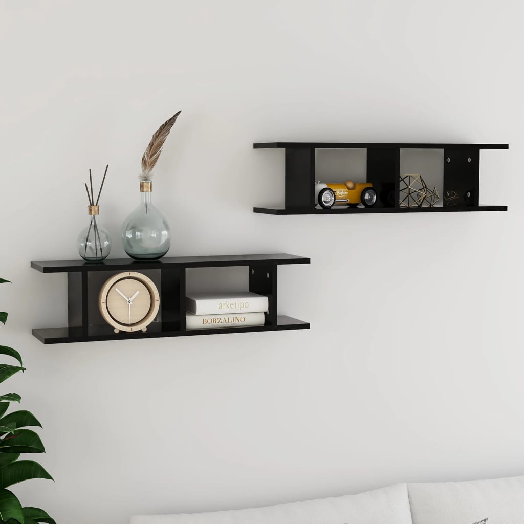 JUNG Vida Wandregale 2 Stk. Schwarz 75x18x20 cm Holzwerkstoff