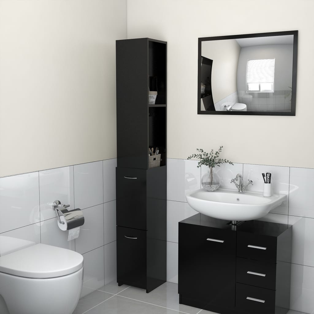 JUNG Vida Badschrank Schwarz 25x26,5x170 cm Holzwerkstoff