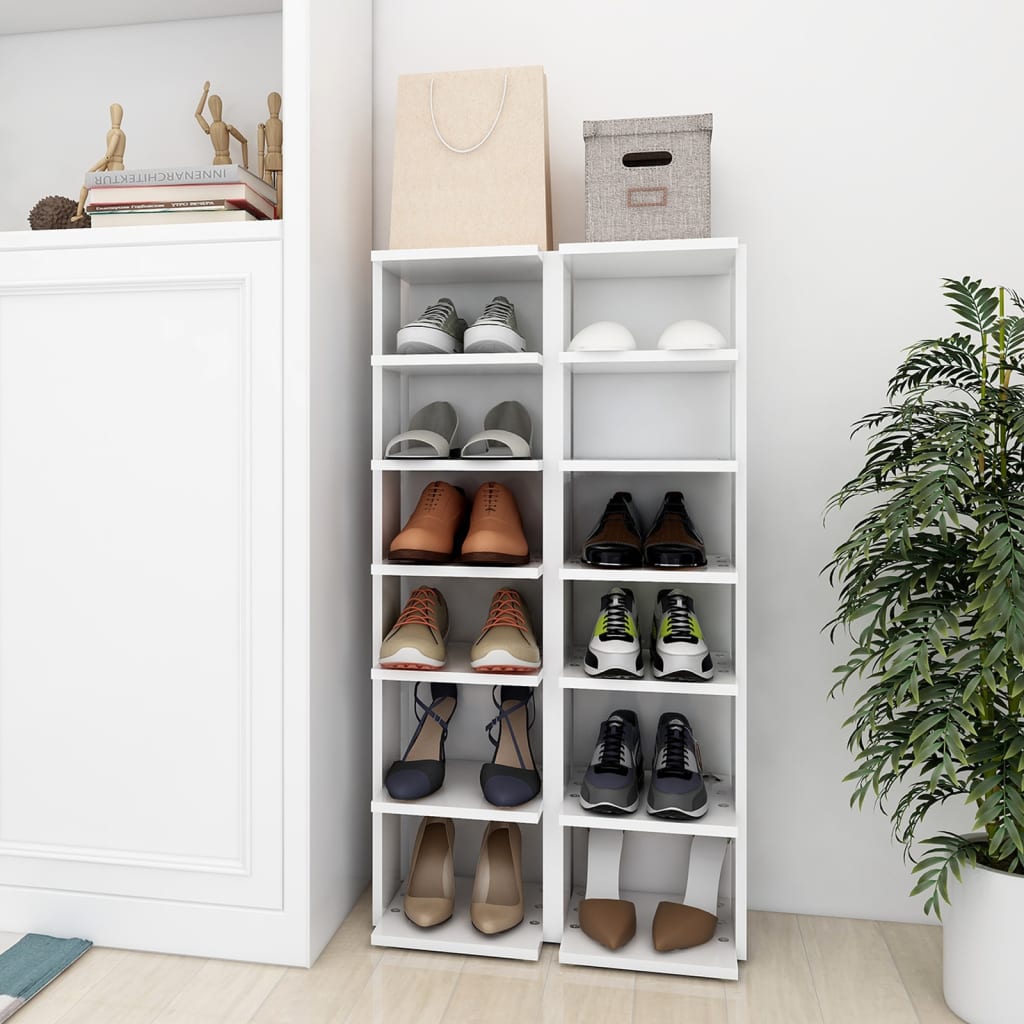 JUNG Vida Schuhschränke 2 Stk. Weiß 27,5x27x102 cm Holzwerkstoff
