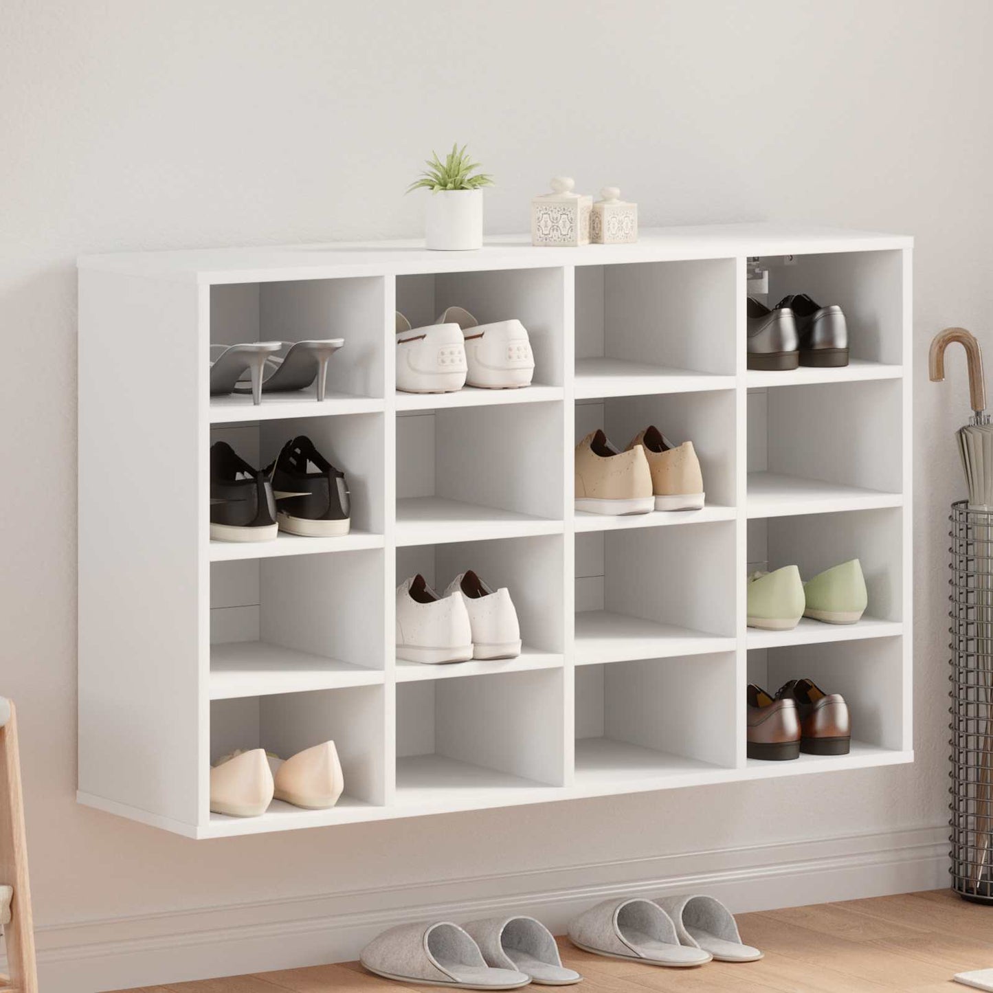 JUNG Vida Schuhschrank mit Regal Weiß 103 x 30 x 67 cm Holzwerkstoff