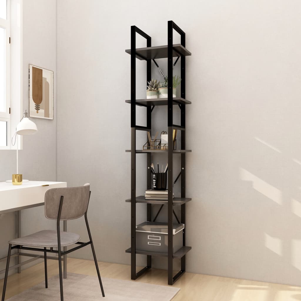 JUNG Vida Bücherregal 5 Fächer Grau 40x30x175 cm Massivholz Kiefer