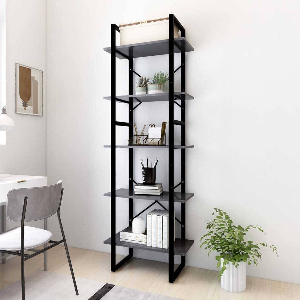 JUNG Vida Bücherregal 5 Fächer Grau 60x30x175 cm Holzwerkstoff