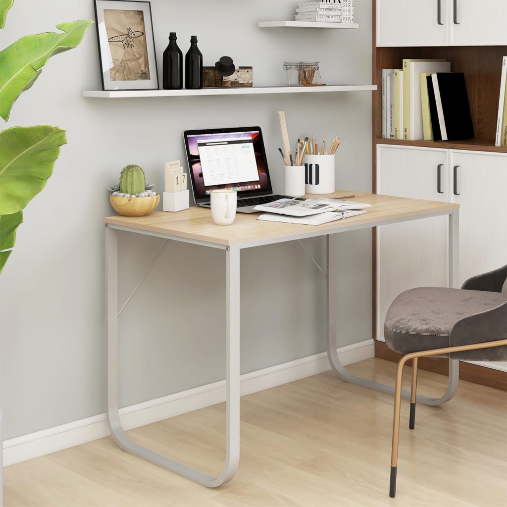 JUNG Vida Computertisch Weiß und Eiche-Optik 110x60x73 cm Holzwerkstoff