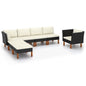 JUNG Vida 7-tlg. Garten-Lounge-Set Poly Rattan Eukalyptusholz Schwarz