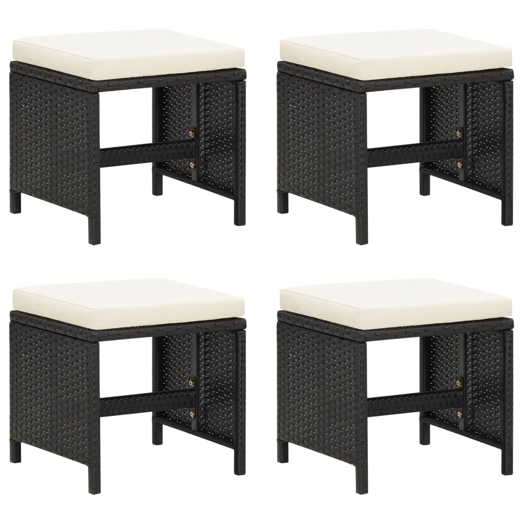 JUNG Vida Gartenhocker 4 Stk. mit Sitzkissen Poly Rattan Schwarz