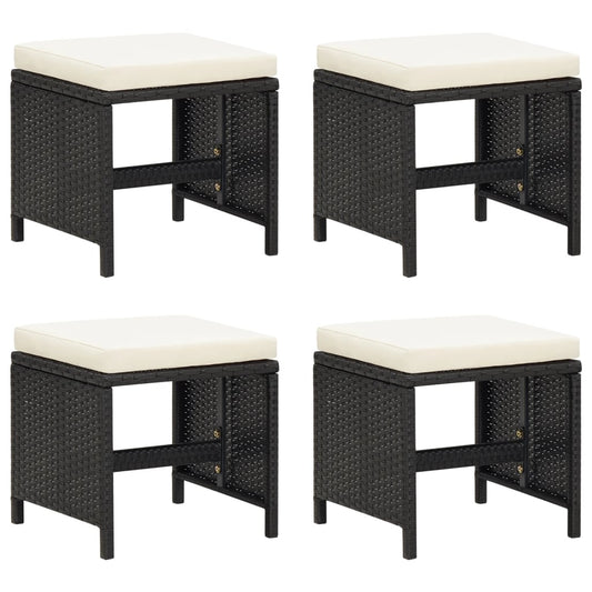 JUNG Vida Gartenhocker 4 Stk. mit Sitzkissen Poly Rattan Schwarz