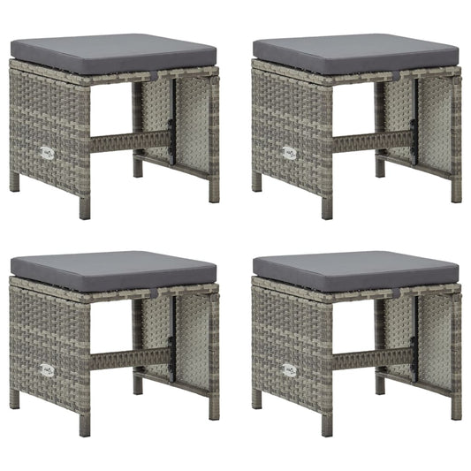 JUNG Vida Gartenhocker 4 Stk. mit Sitzkissen Poly Rattan Grau