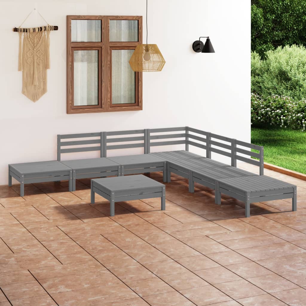 JUNG Vida 8-tlg. Garten-Lounge-Set Massivholz Kiefer Grau