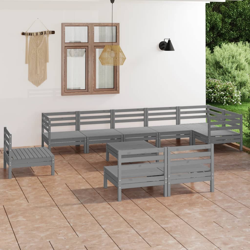 JUNG Vida 10-tlg. Garten-Lounge-Set Massivholz Kiefer Grau