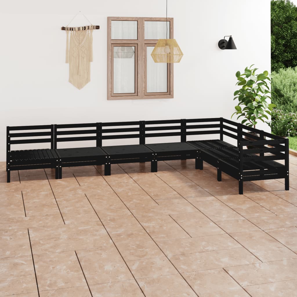 JUNG Vida 7-tlg. Garten-Lounge-Set Massivholz Kiefer Schwarz