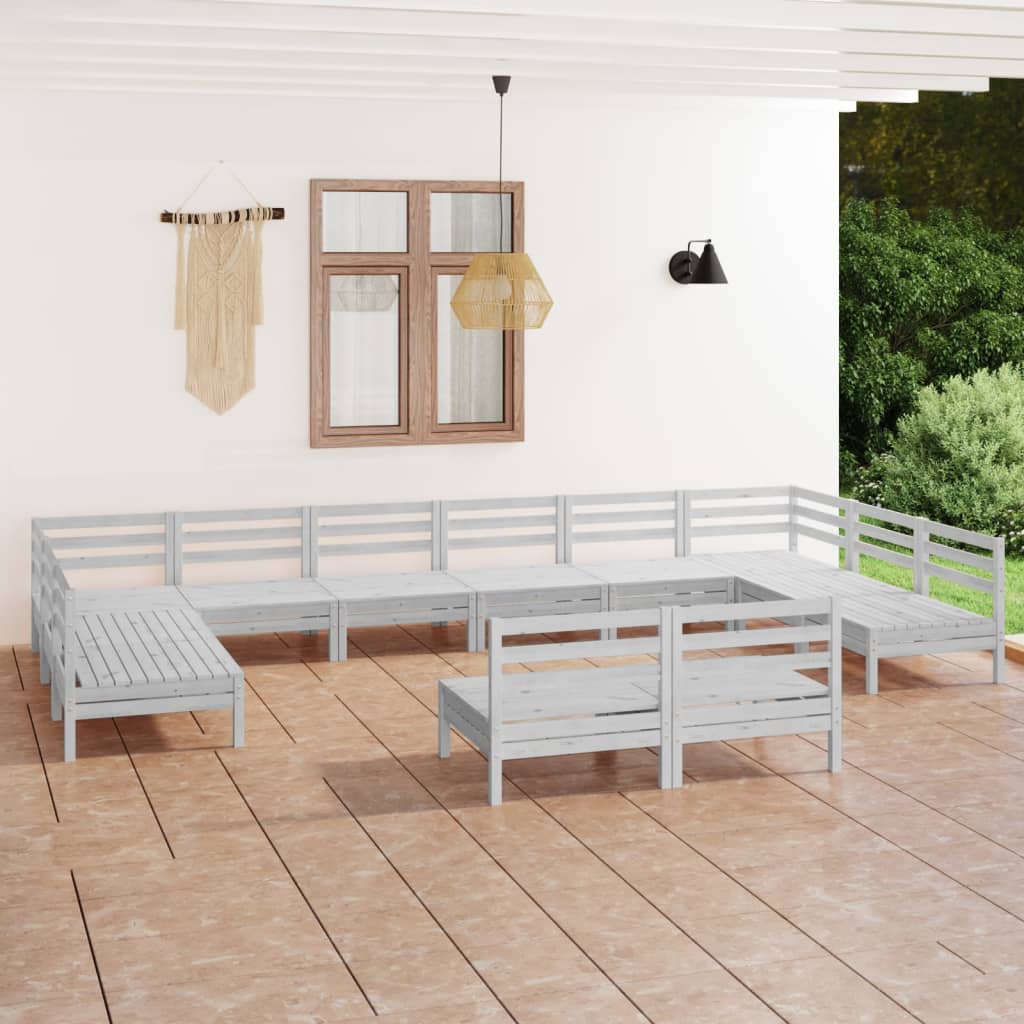 JUNG Vida 12-tlg. Garten-Lounge-Set Weiß Massivholz Kiefer