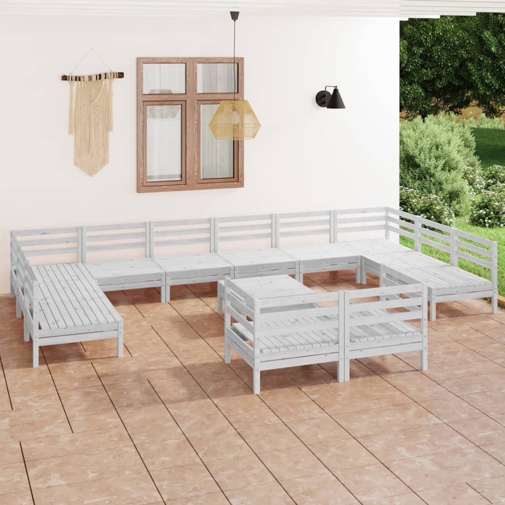 JUNG Vida 13-tlg. Garten-Lounge-Set Weiß Massivholz Kiefer