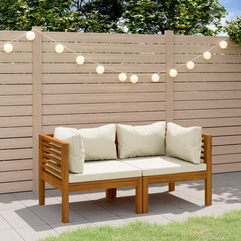 JUNG Vida 2-Sitzer-Gartensofa mit Creme Kissen Massivholz Akazie