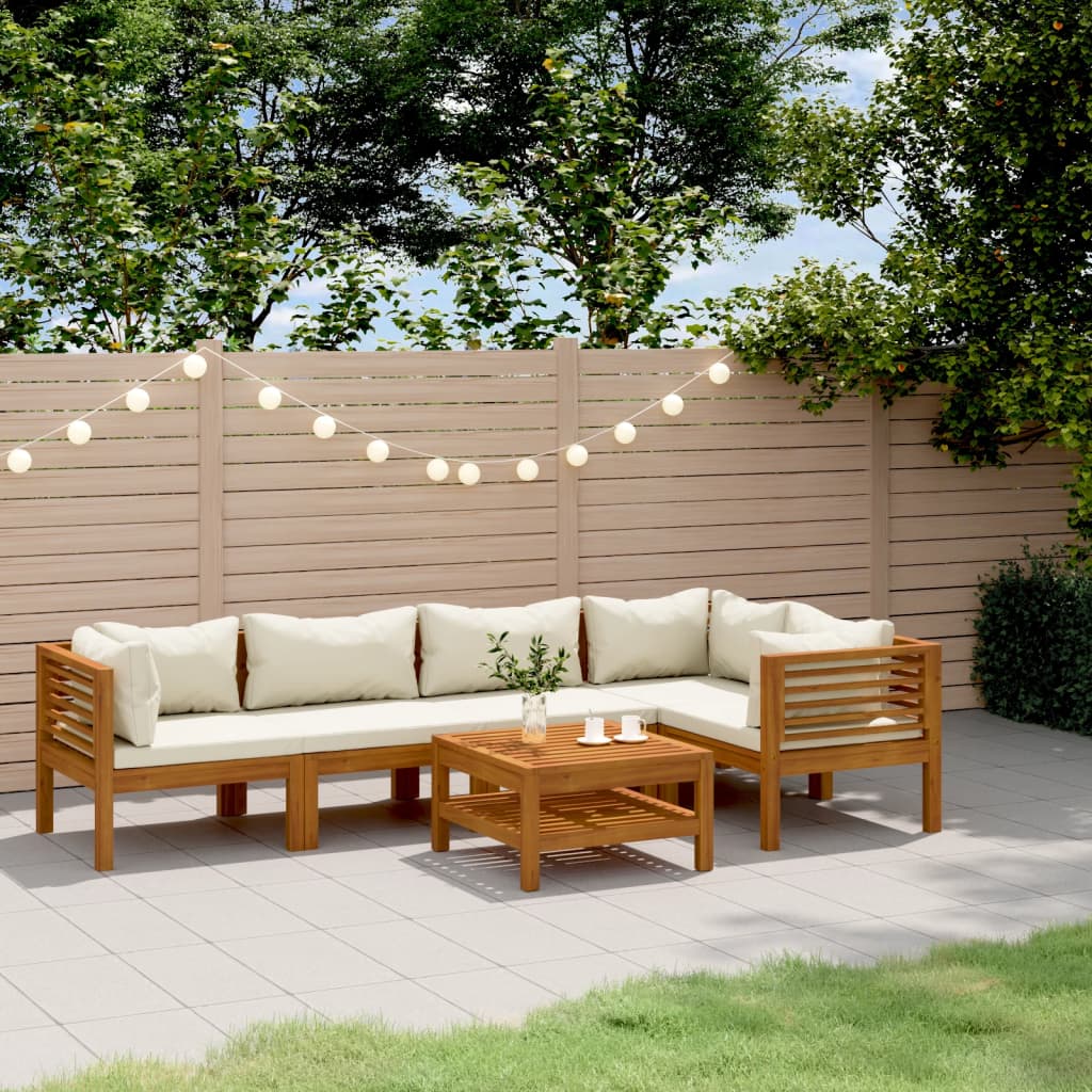 JUNG Vida 6-tlg. Garten-Lounge-Set mit Creme Kissen Massivholz Akazie