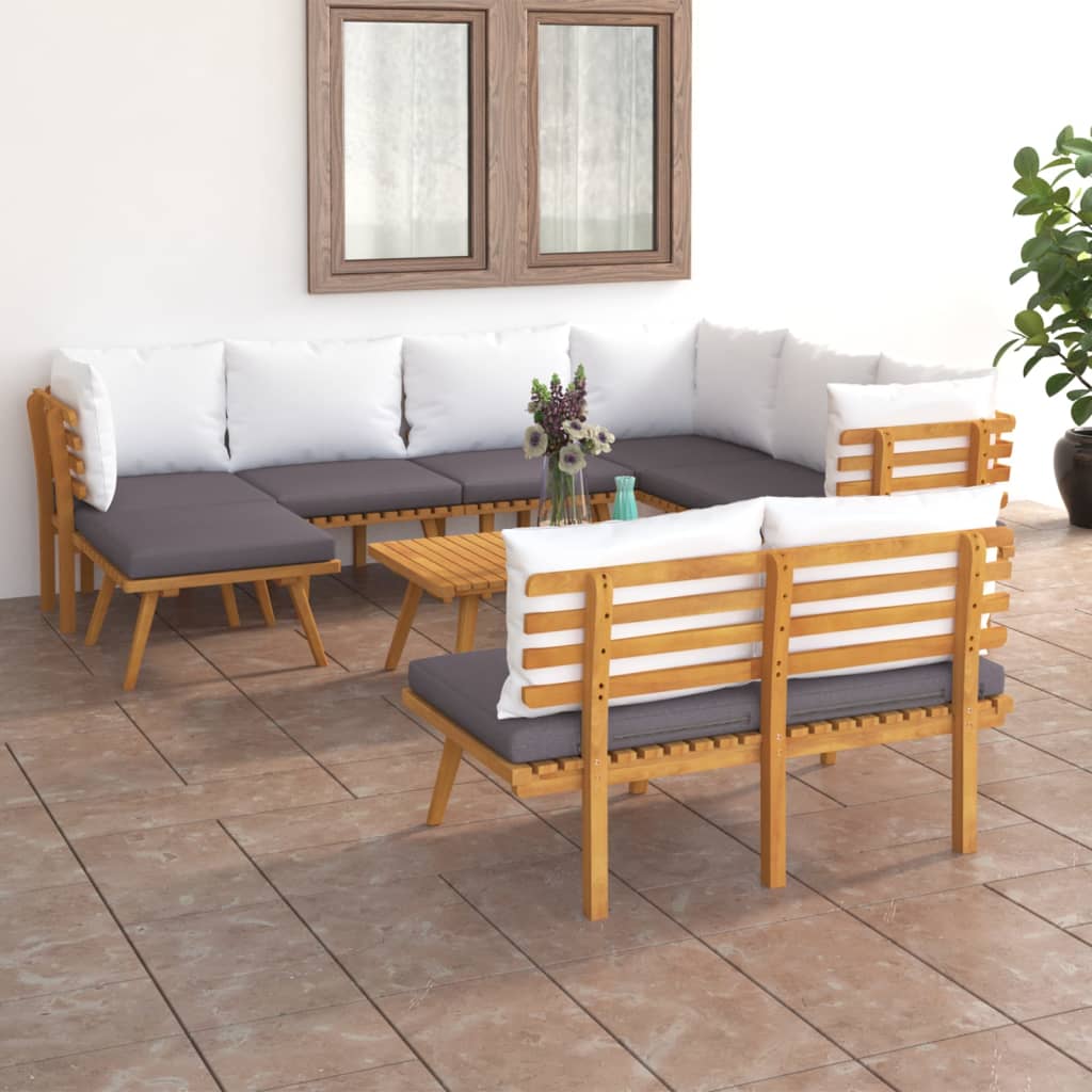 JUNG Vida 9-tlg. Garten-Lounge-Set mit Kissen Massivholz Akazie