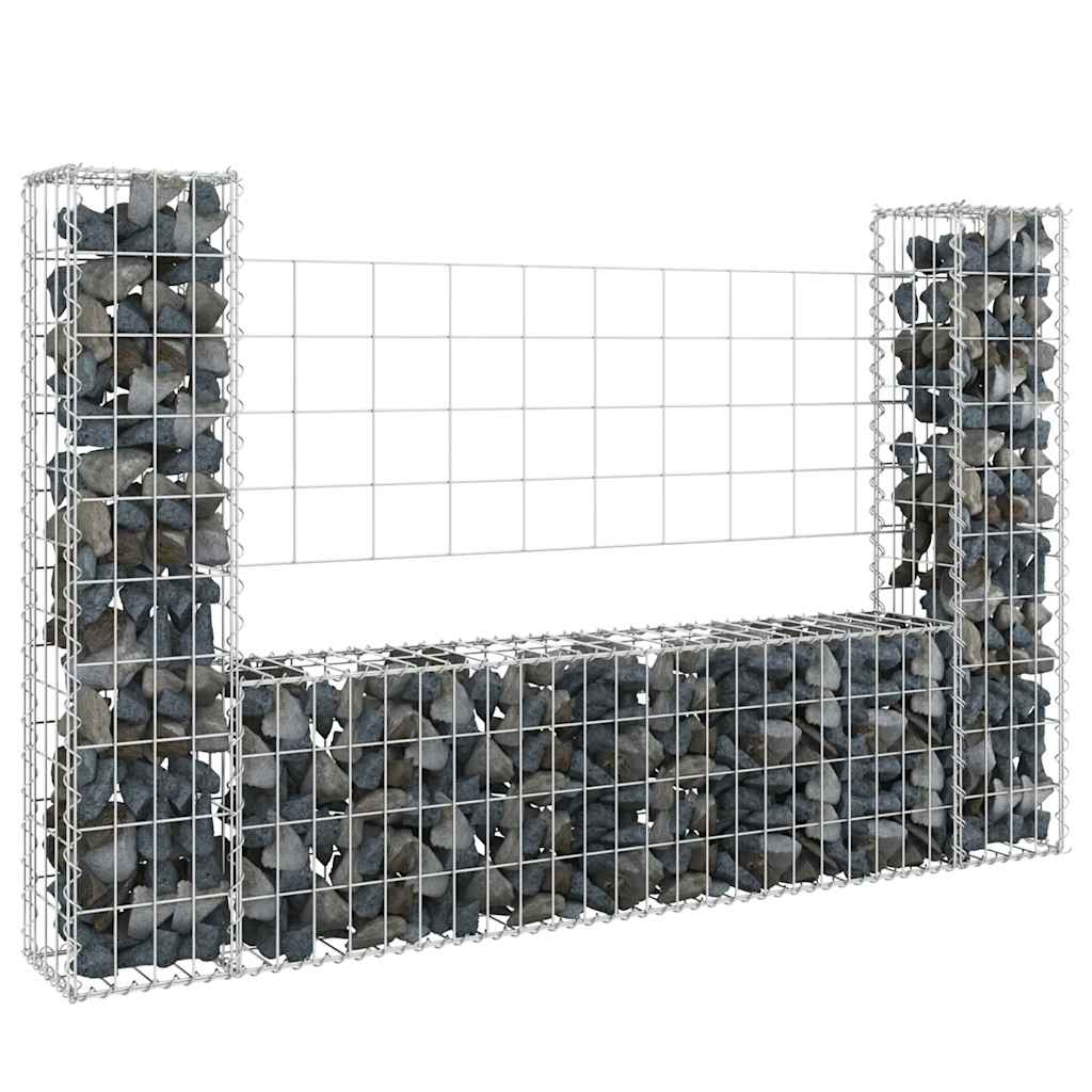 JUNG Vida Gabionenkorb U-Form mit 2 Säulen Eisen 140x20x100 cm