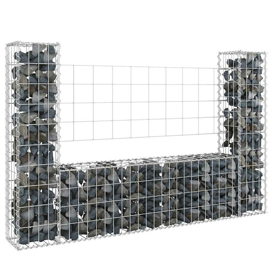 JUNG Vida Gabionenkorb U-Form mit 2 Säulen Eisen 140x20x100 cm