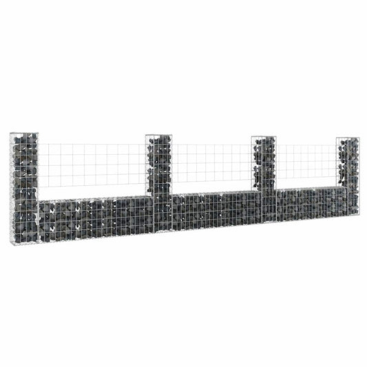 JUNG Vida Gabionenkorb U-Form mit 4 Säulen Eisen 380x20x100 cm