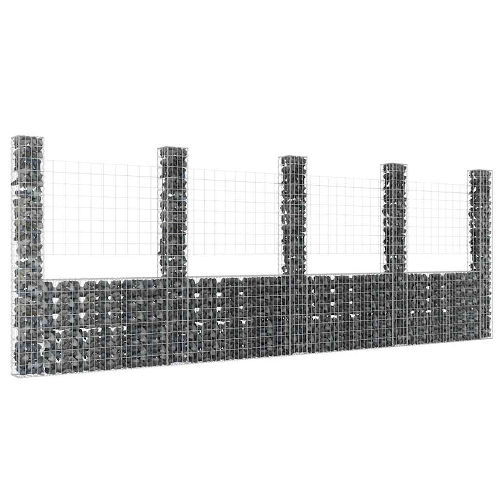 JUNG Vida Gabionenkorb U-Form mit 5 Säulen Eisen 500x20x200 cm