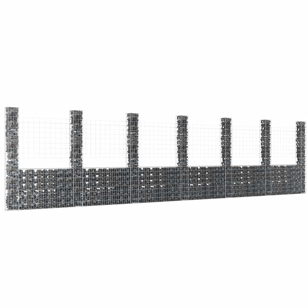 JUNG Vida Gabionenkorb U-Form mit 7 Säulen Eisen 740x20x200 cm