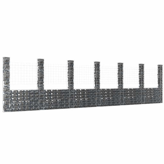 JUNG Vida Gabionenkorb U-Form mit 7 Säulen Eisen 740x20x200 cm