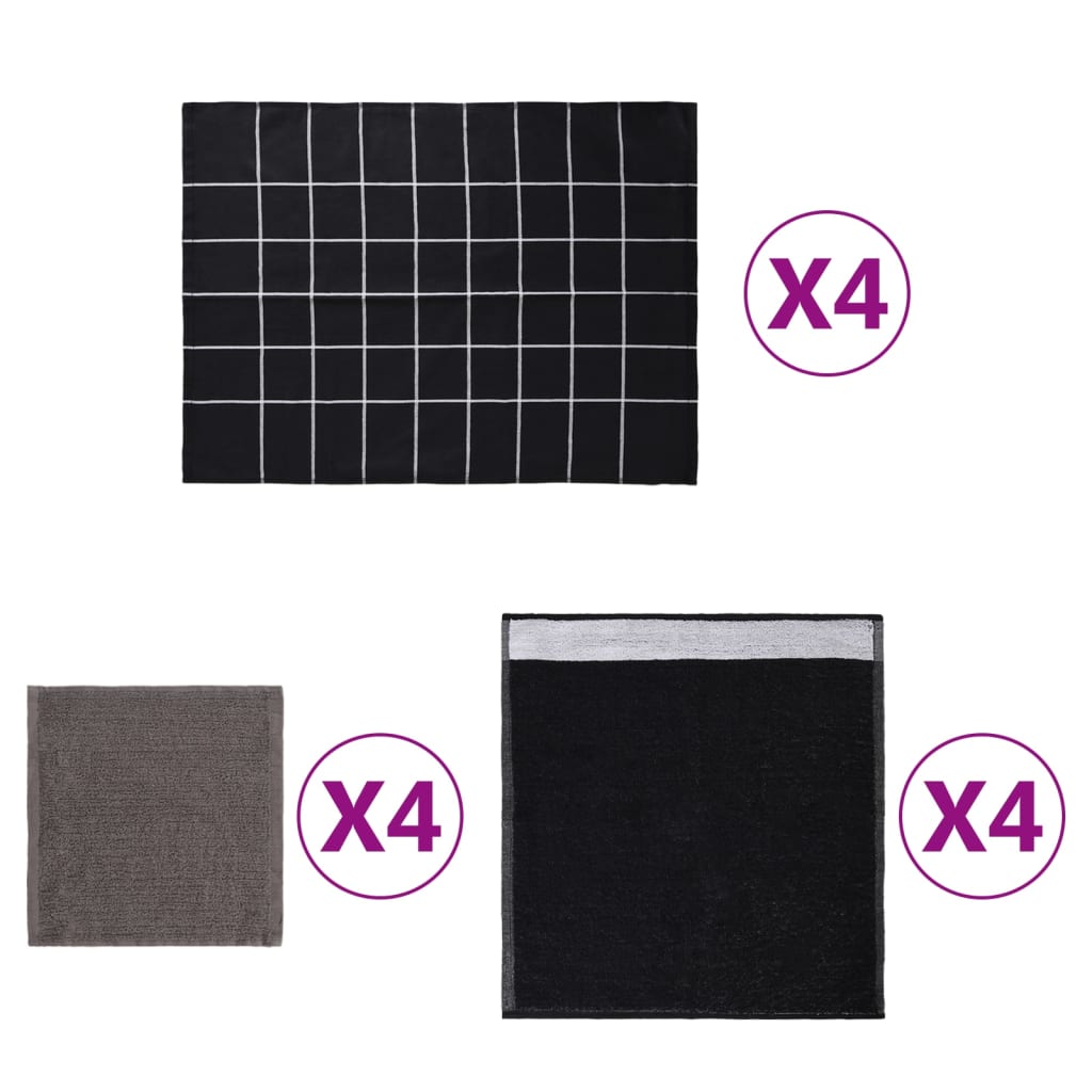 JUNG Vida 12-tlg. Handtuch-Set Schwarz Baumwolle