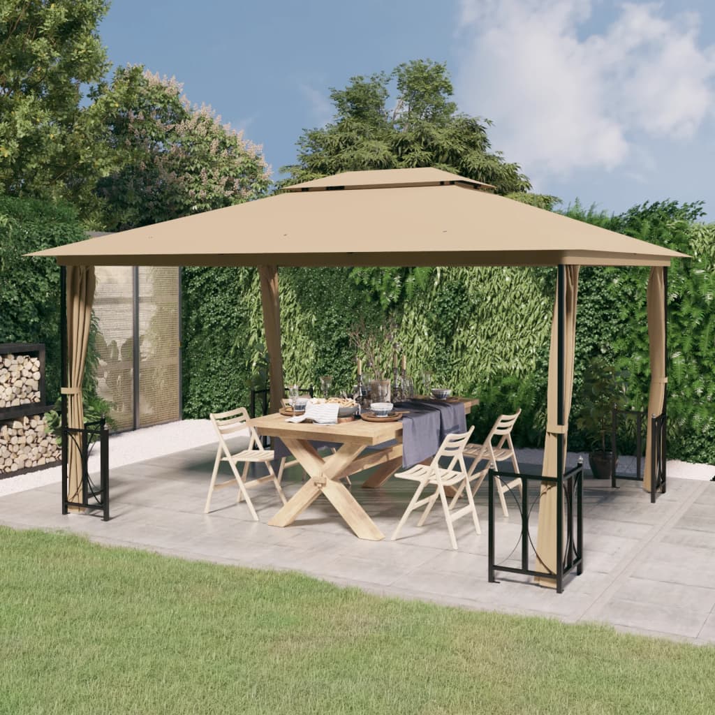 JUNG Vida Pavillon mit Seitenwänden & Doppeldach 3x4 m Taupe