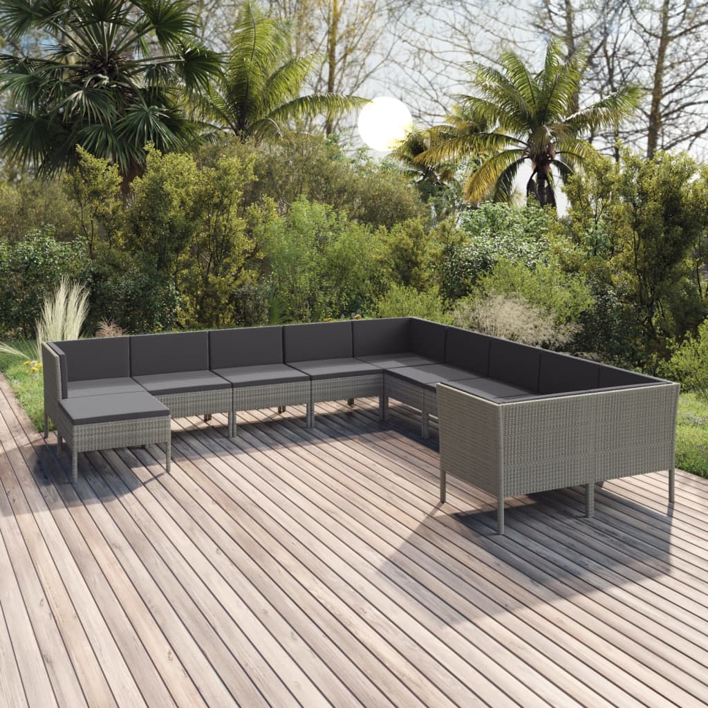 JUNG Vida 11-tlg. Garten-Lounge-Set mit Auflagen Poly Rattan Grau