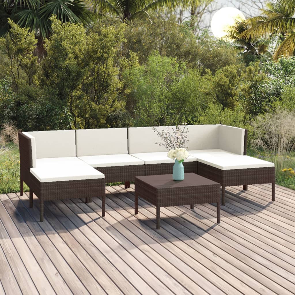 JUNG Vida 7-tlg. Garten-Lounge-Set mit Auflagen Poly Rattan Braun