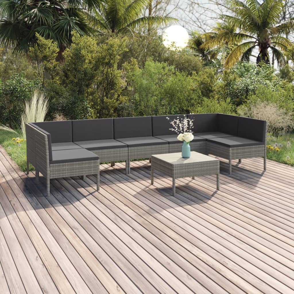 JUNG Vida 8-tlg. Garten-Lounge-Set mit Auflagen Poly Rattan Grau