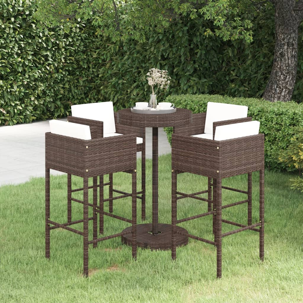JUNG Vida 5-tlg. Gartenbar-Set mit Kissen Poly Rattan Braun