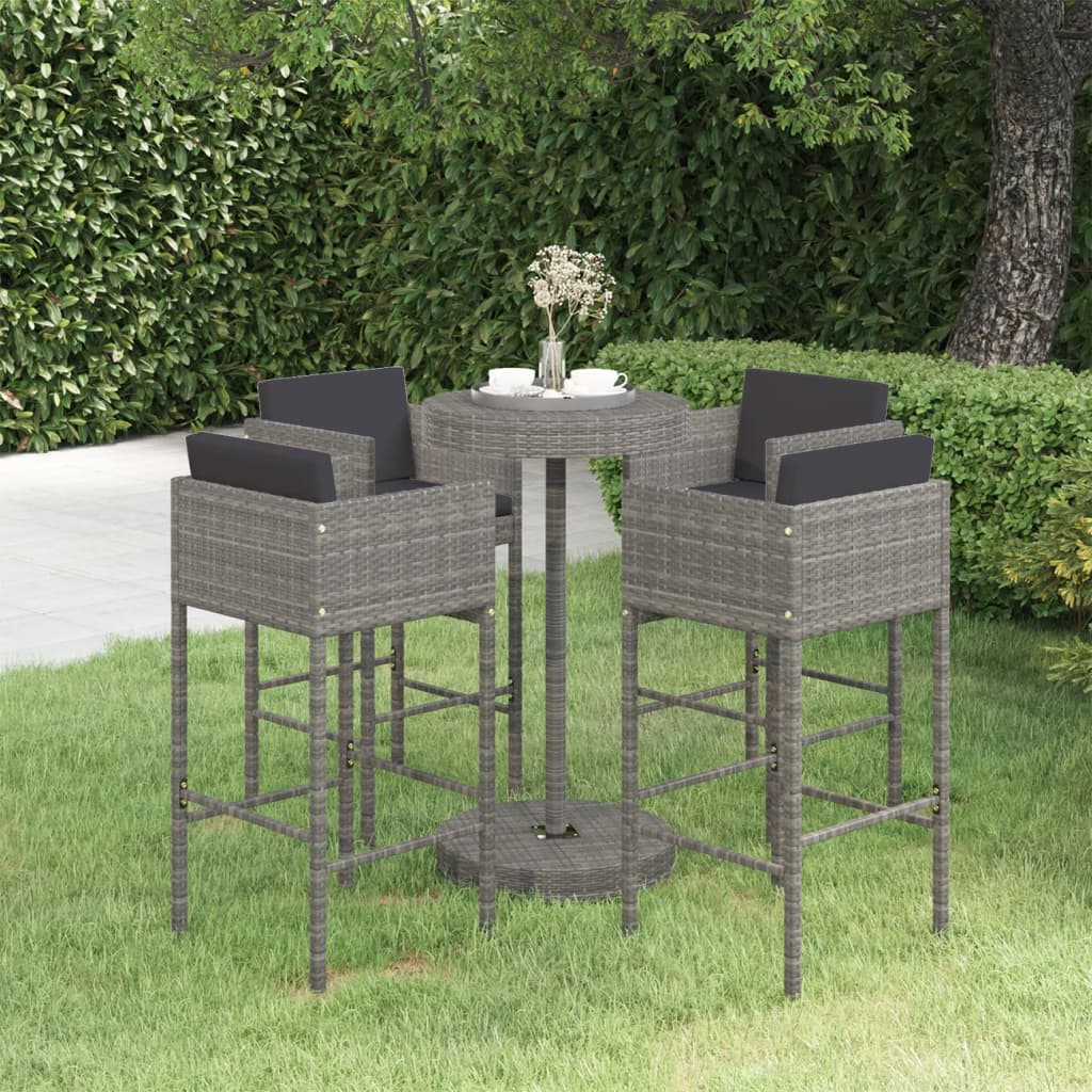 JUNG Vida 5-tlg. Gartenbar-Set mit Kissen Poly Rattan Grau